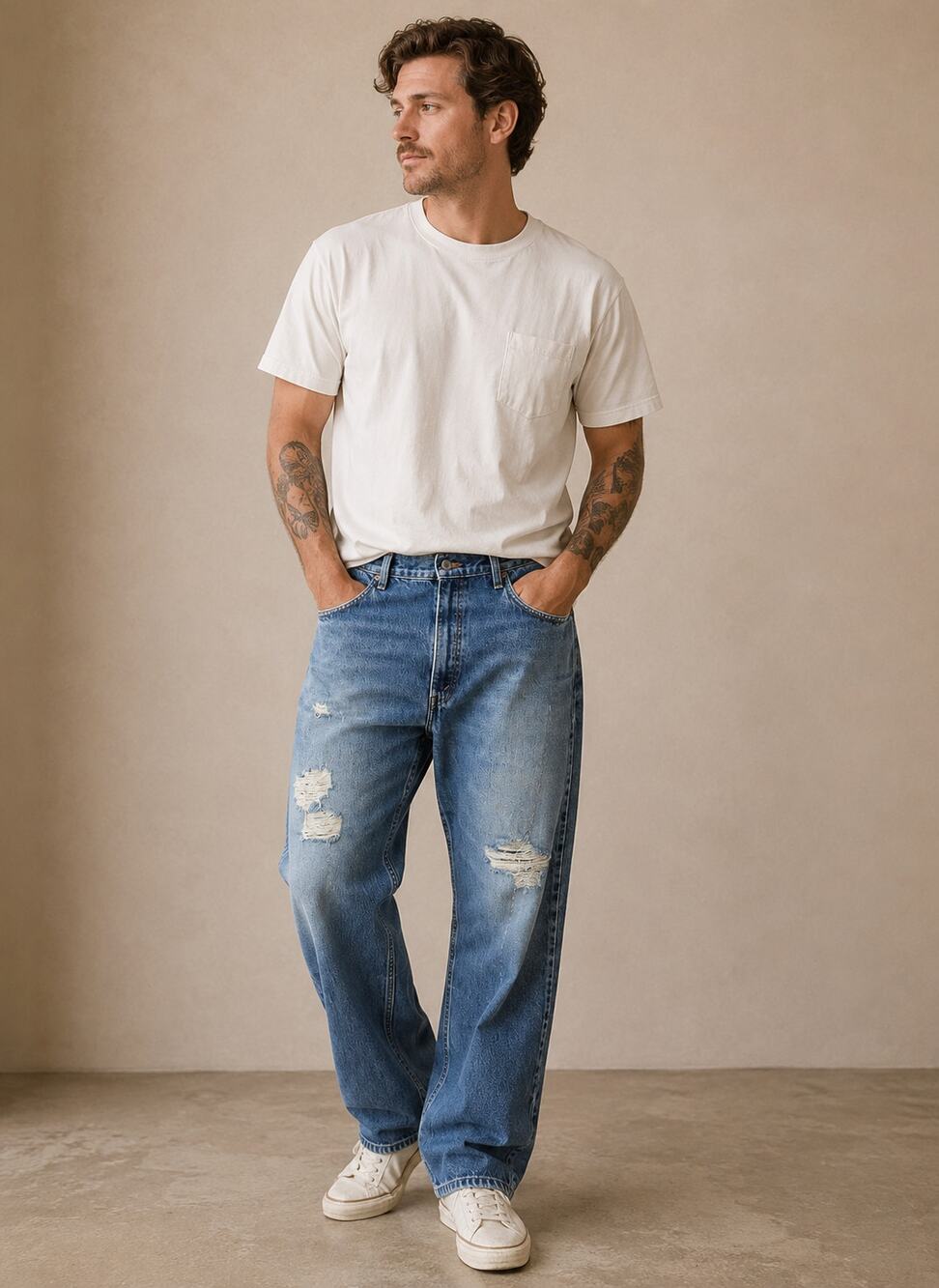 Vintage Levi's 550 Distressed Jeans 38x30 Made in USA Light Wash
